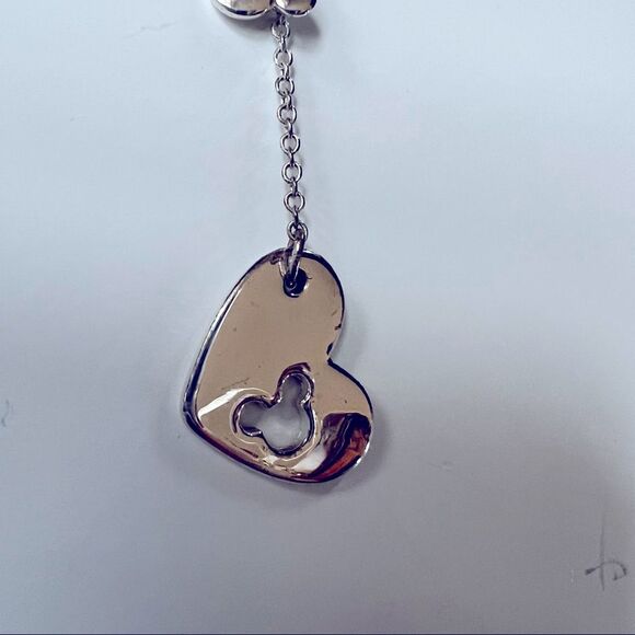 Mickey Mouse Heart SAQ Stamped Slide Drop Lariat Silver Tone Necklace - Picture 3 of 7